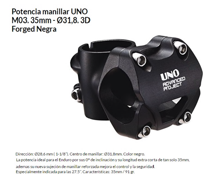 POTENCIA MANILLAR UNO 31,8 - 35 M03 3D FORGED NEGRO